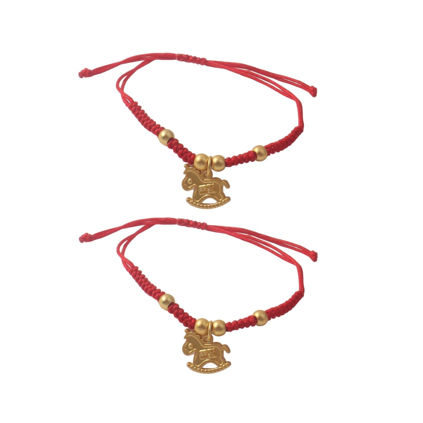 2Pcs/Set 2026 Chinese New Year Horse Red Rope Adjustable Bracelet Gold Bead – 02