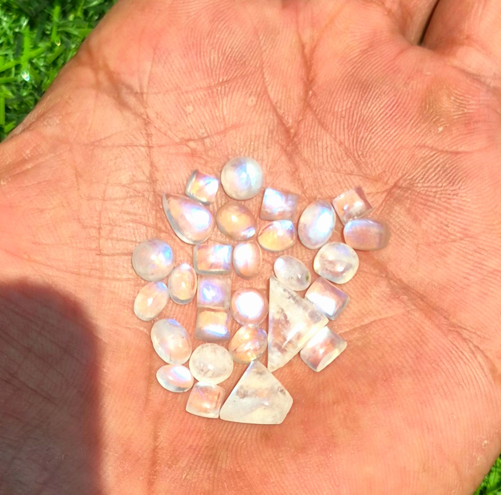 28 Pieces Lot Natural Blue Fire Moonstone Mix Shape Cabochon Loose Gemstone