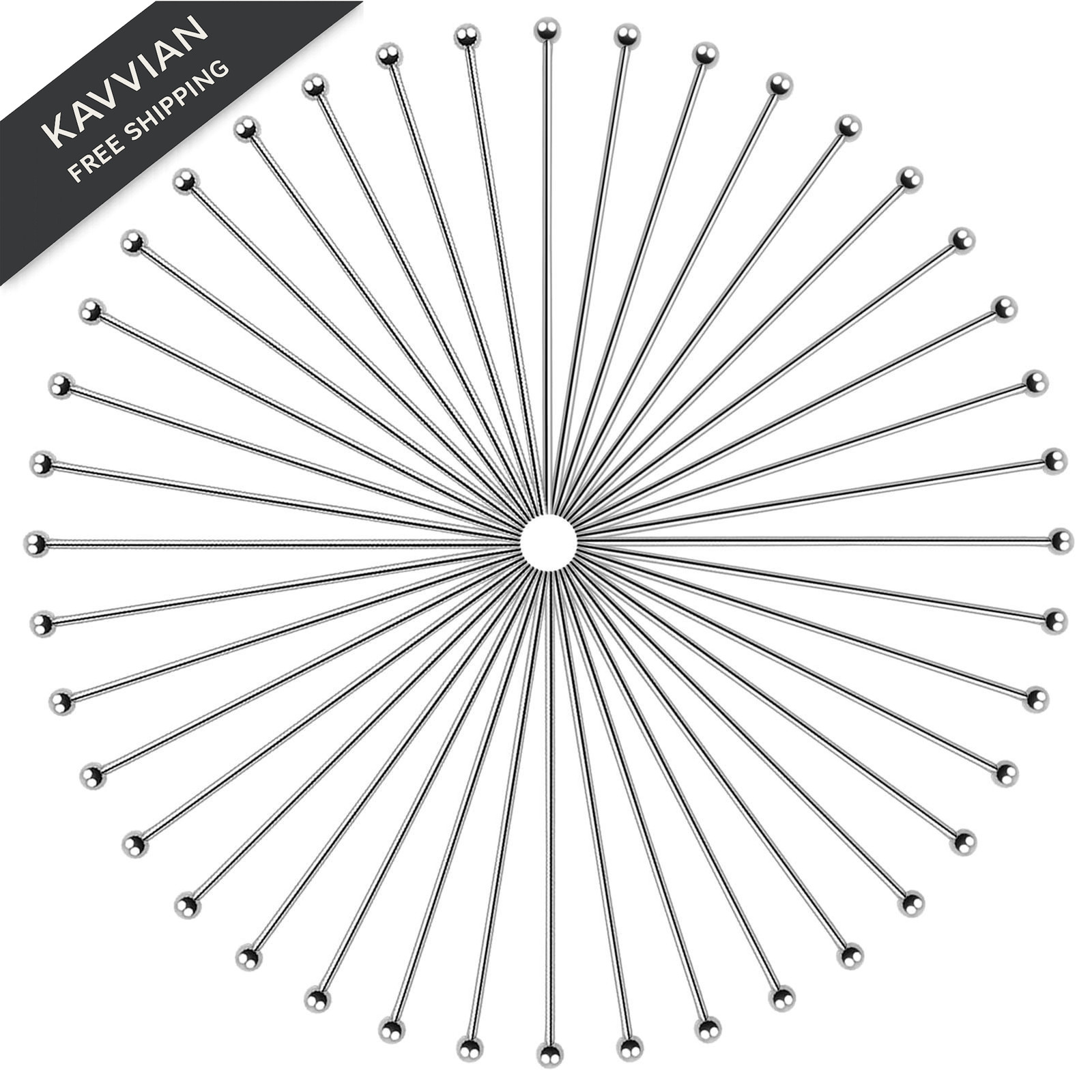 TOAOB 200pcs Ball Head Pins for Jewelry Making Stainless Steel 40mm, silver