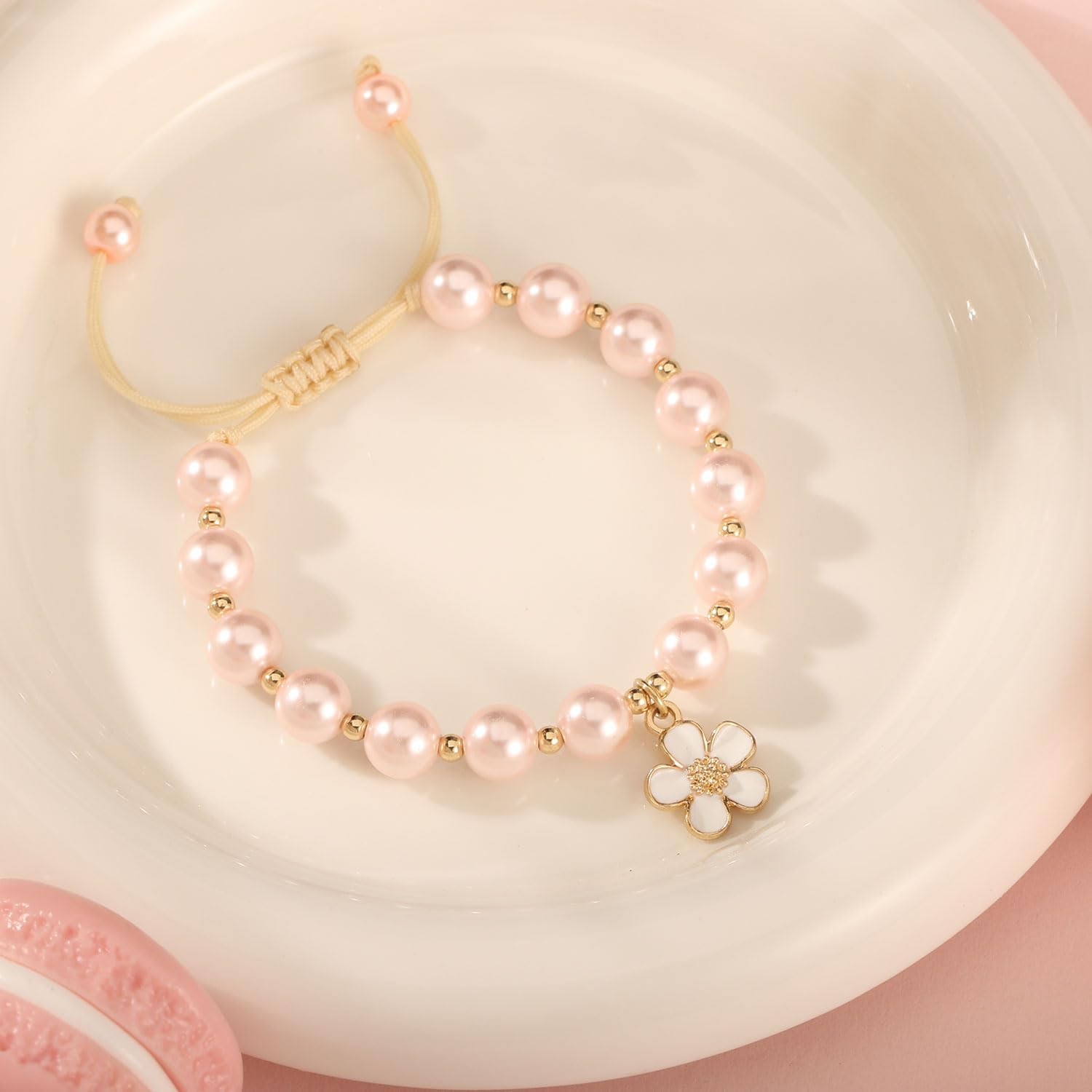 Flower Gal Proposal Gifts from Bride,Daisy Bracelet for Women Dainty Pearl Bead