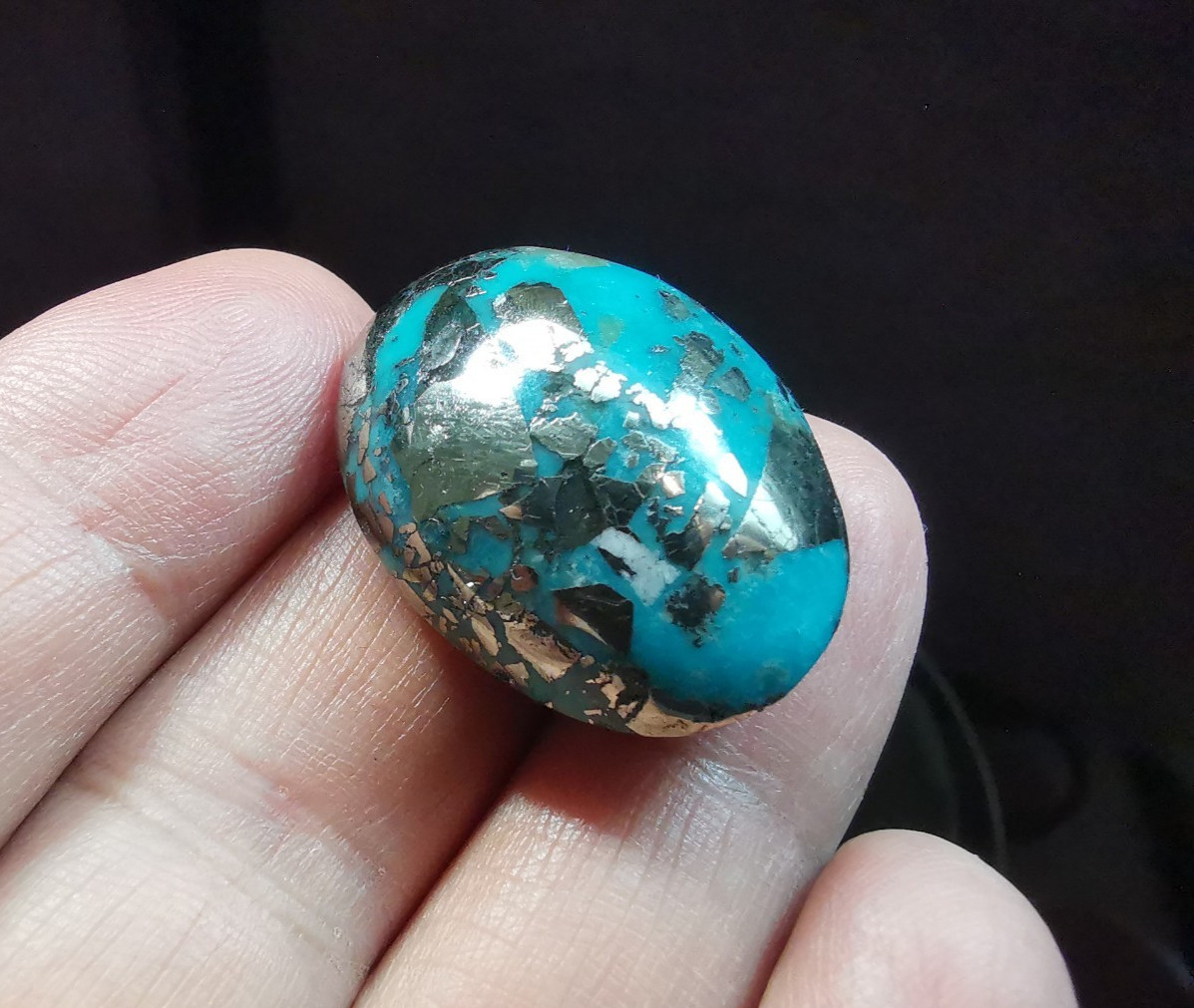 Turquoise & Pyrite Cabochon, Oval Shape, Stabilized Natural Turquoise, 100 Carat