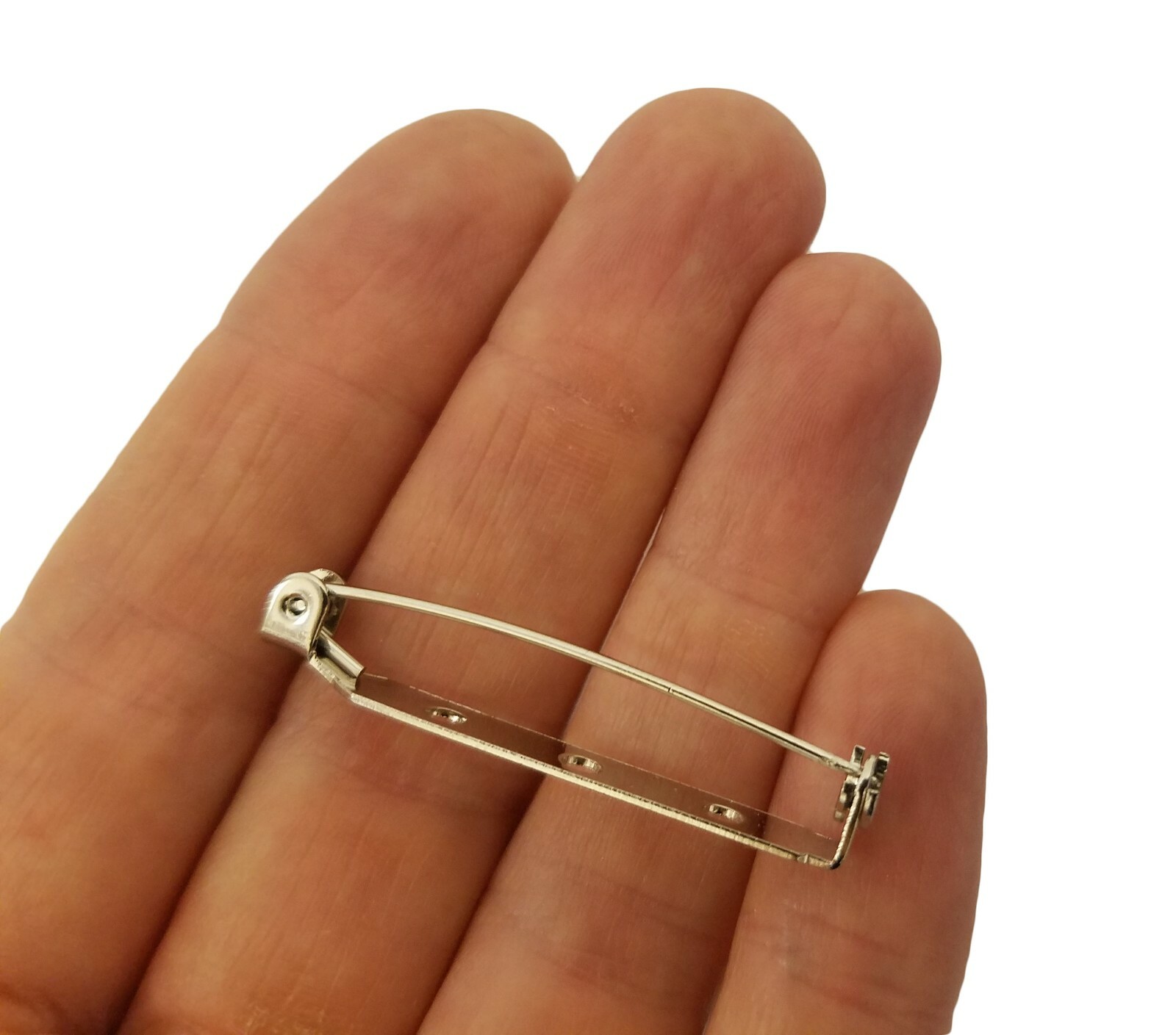 50 pcs Silver Nickel 38mm 1-1/2″ Bar Pins Jewelry Brooch Pin Backs with 3 Holes