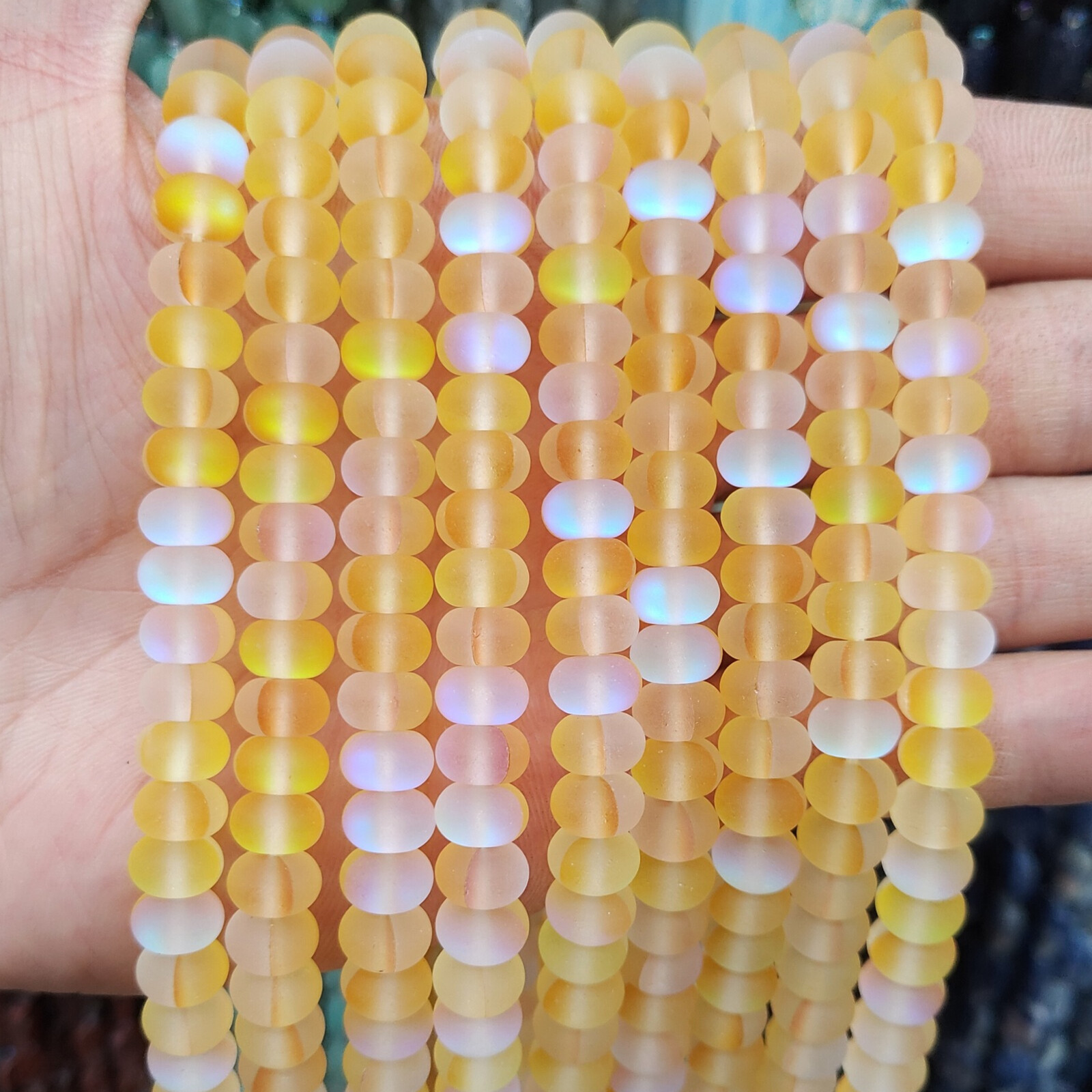 4x6mm/5x8mm Multicolour Frosted Mystic Aura Quartz Matte Rondelle Spacer Beads