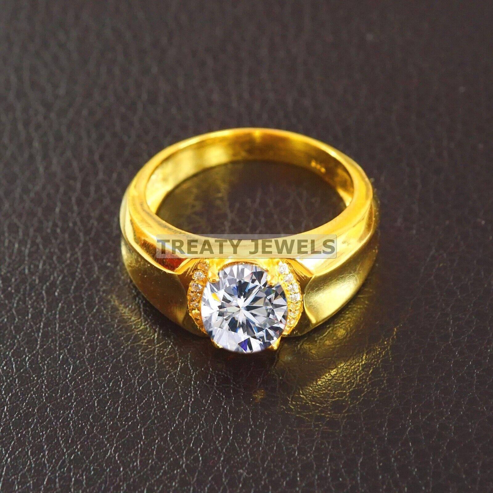 Moissanite Oval Cut With 14k Yellow Gold Ring For Men’s #B276 #