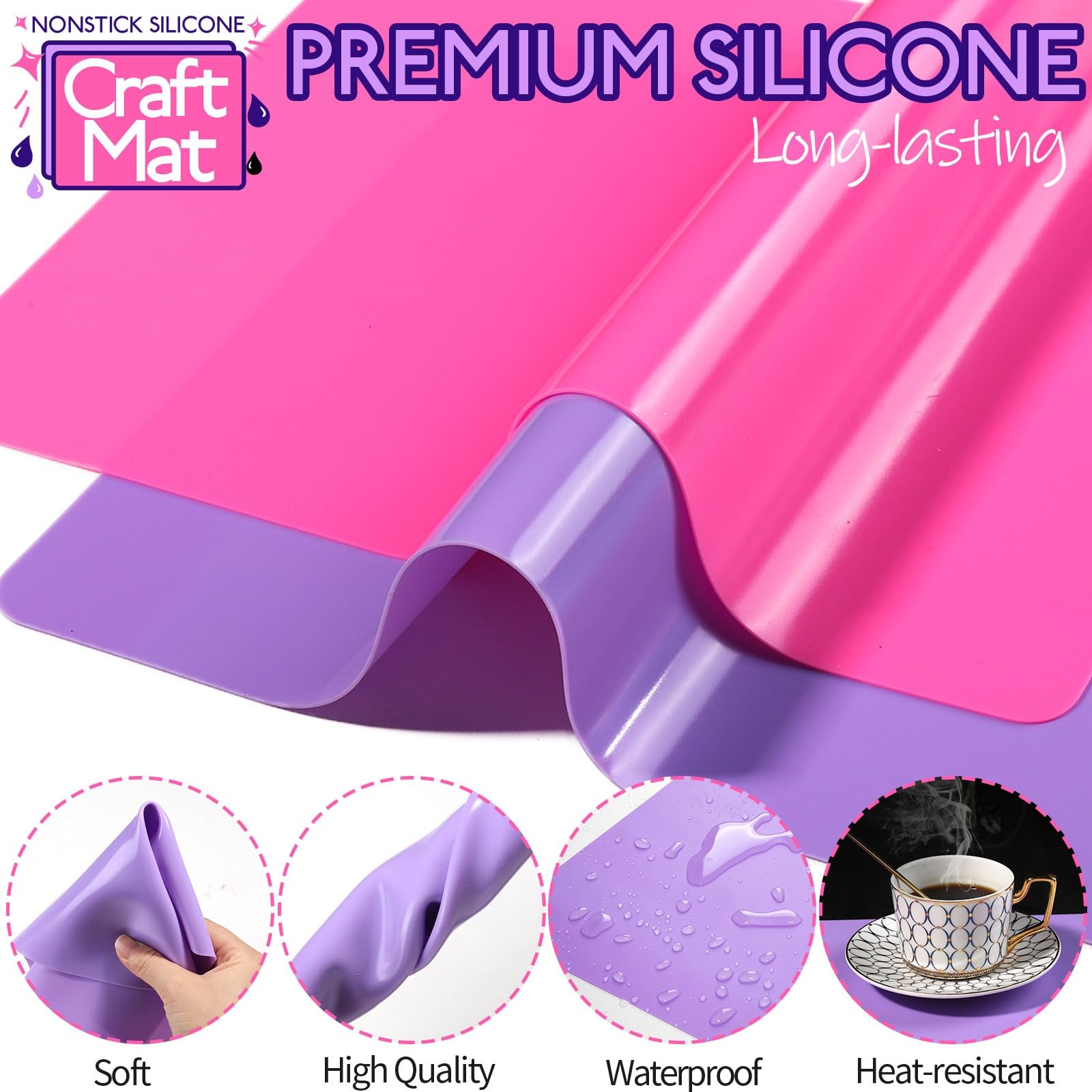 LEOBRO Silicone Mat, Mats for 11.7″ x 8.3″, Light Purple & Rose Red