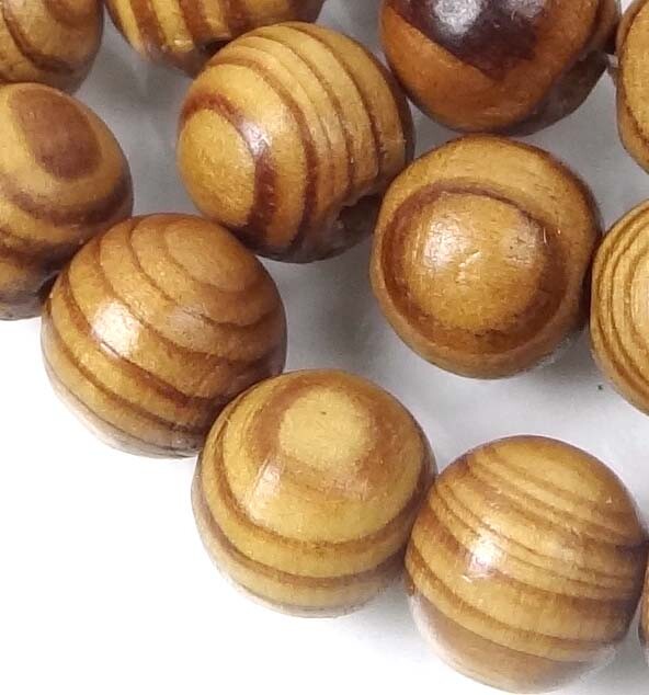 10mm Natural Wood Round Rocaille Beads 16″