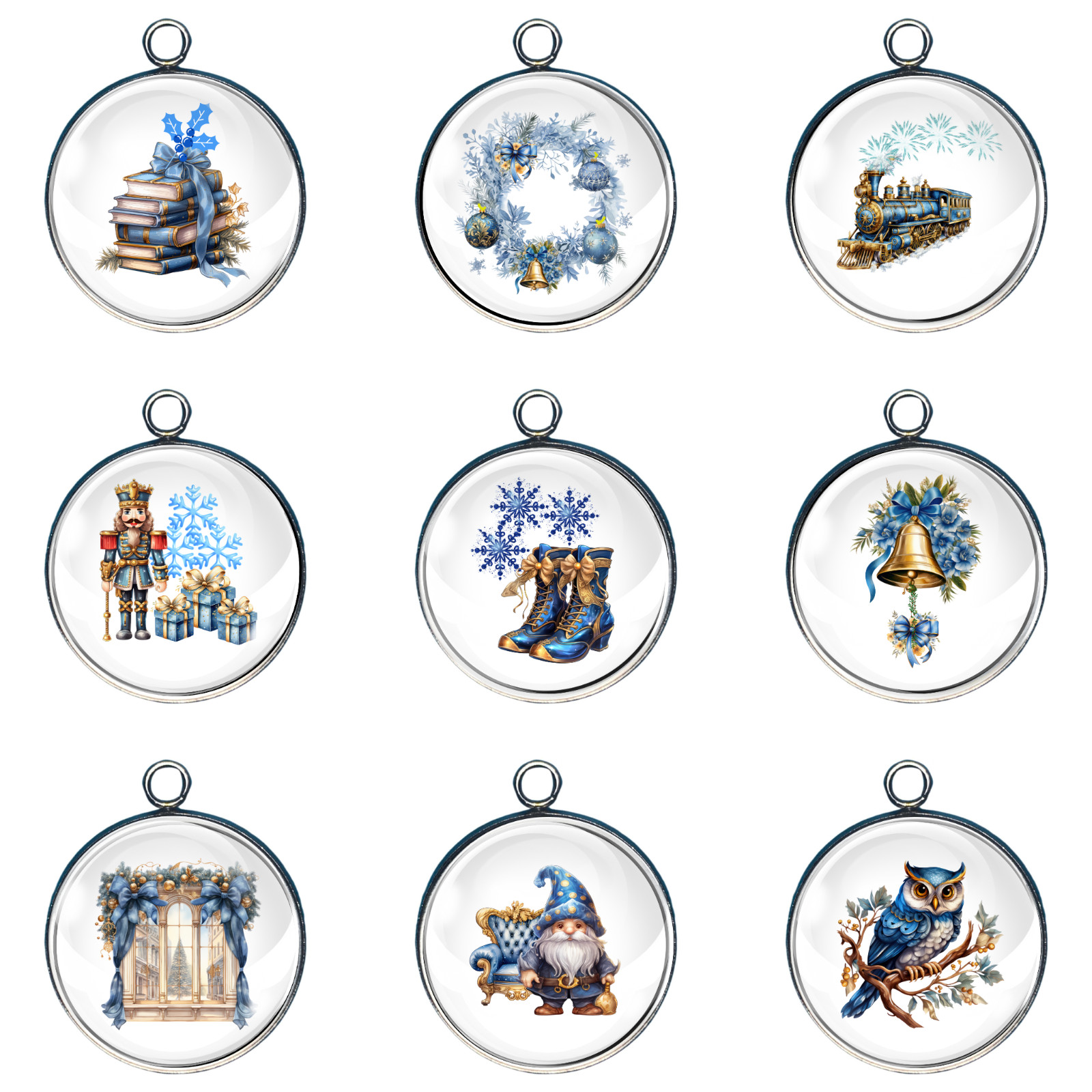 Have a Blue Christmas Glass Cabochon Charms, Jewelry Making Charms