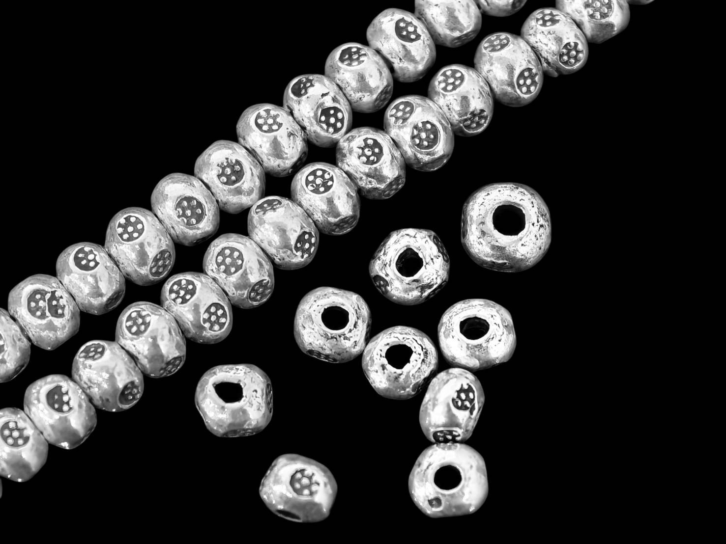 Silver beads Karen hill tribe handmade silver Daisy print mini spacer bead