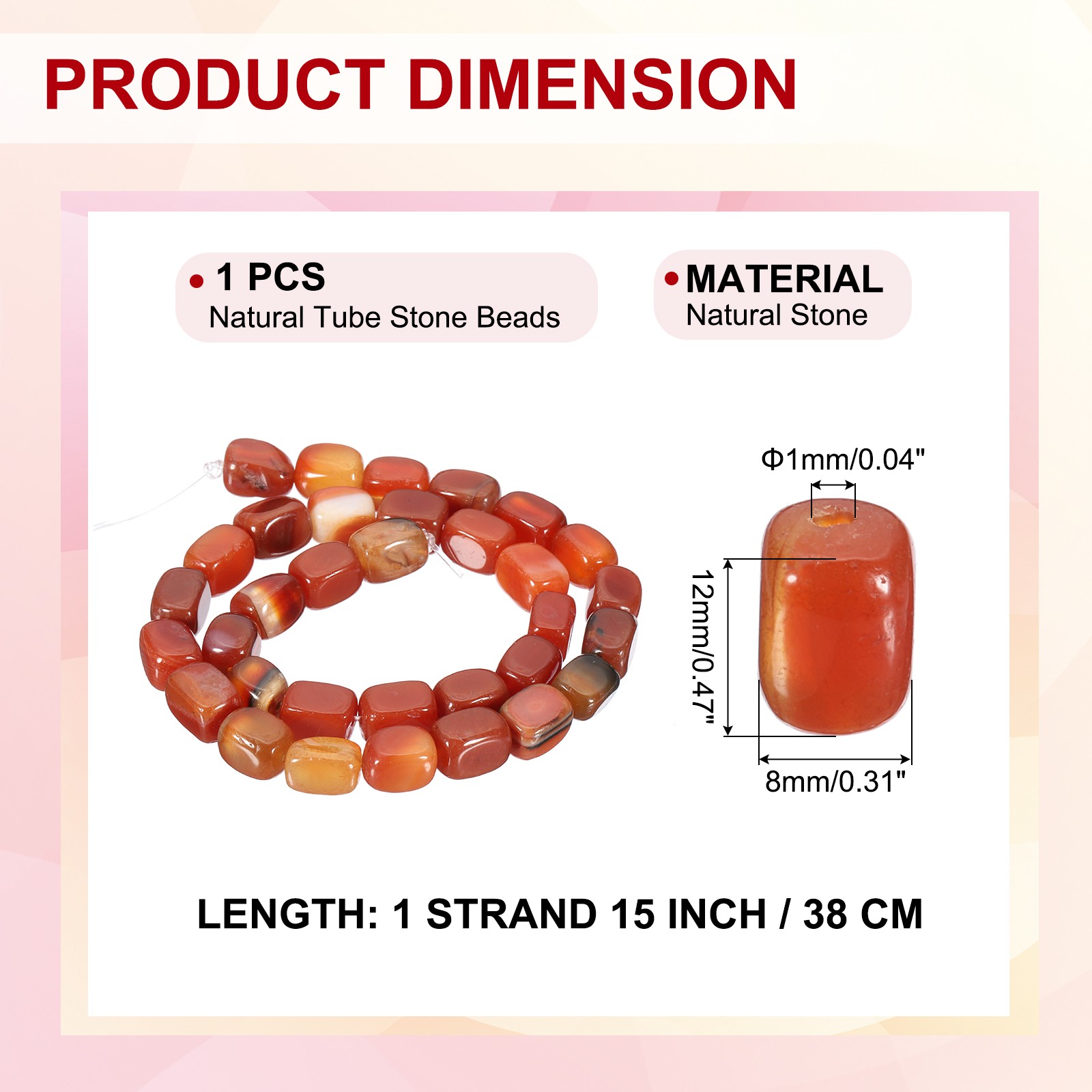 Natural Stone Gemstone Beads 15″ 12x8mm Cuboid Spacer Bead, Reddish Orange