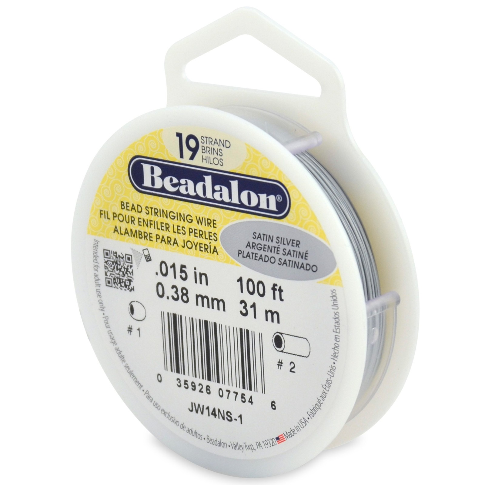 19-Strand Bead Stringing Wire, 0.015-Inch, Satin Silver, 100-Feet
