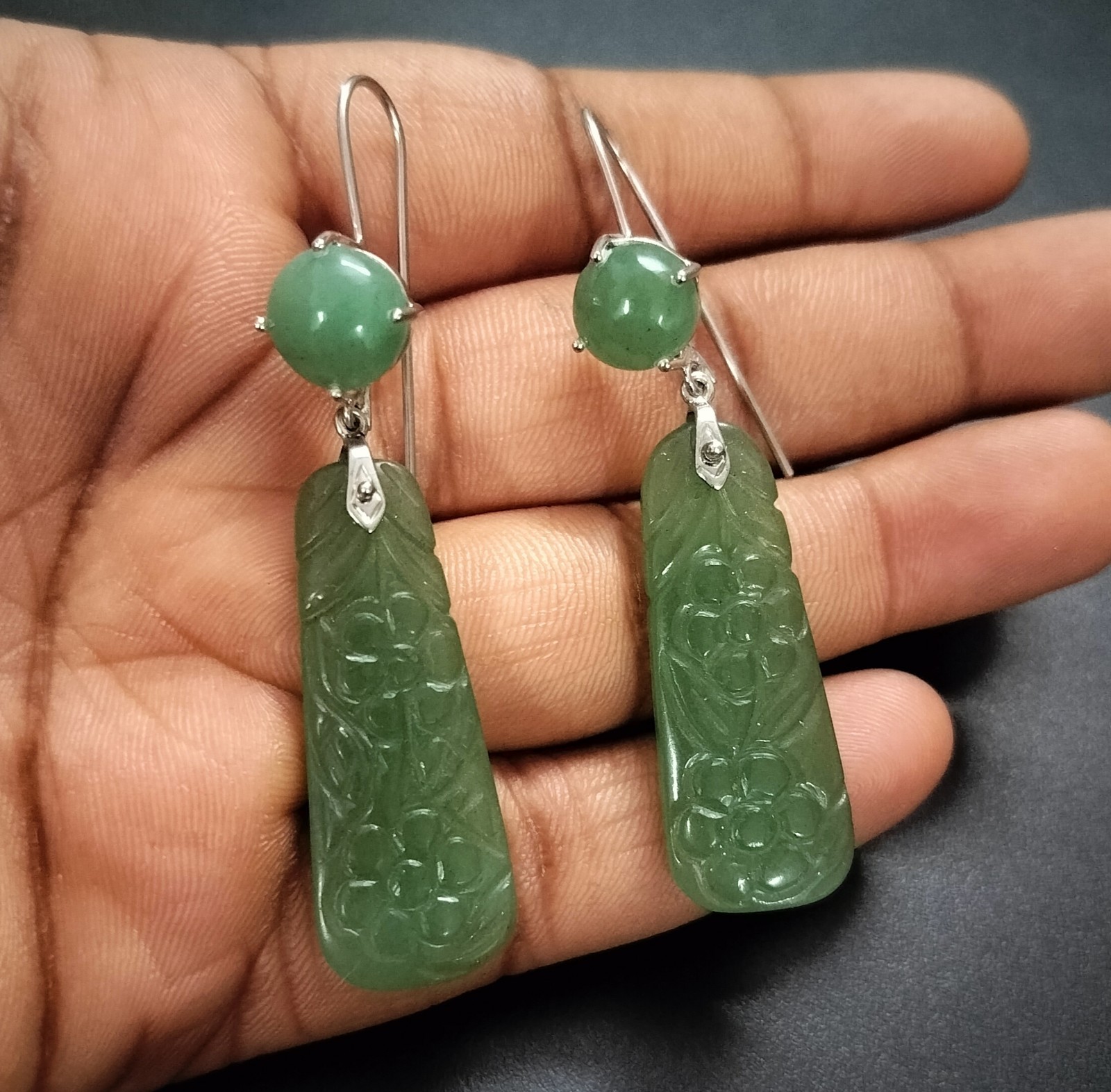 Art Deco Green Jade Silver 925 Earrings