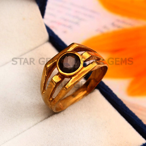 Natural Smoky Quartz Handmade Ring 14k Gold Silver Men’s Beautiful Ring #A274
