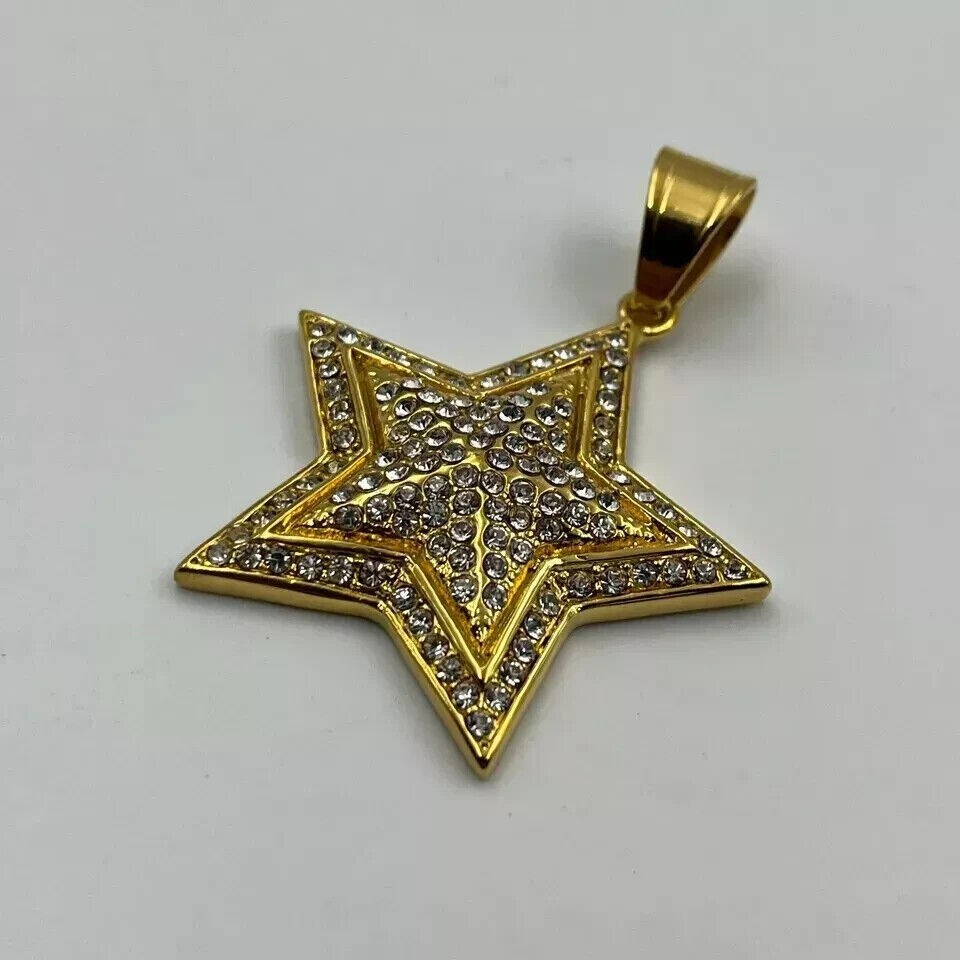 2 Ct Round Cut Simulated Diamond Star Pendant 14K Yellow Gold Finish With Chain