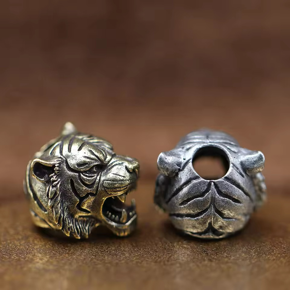 Tiger Head Brass Knife Bead EDC Paracord Lanyard DIY Beads Charm Pendant Gift