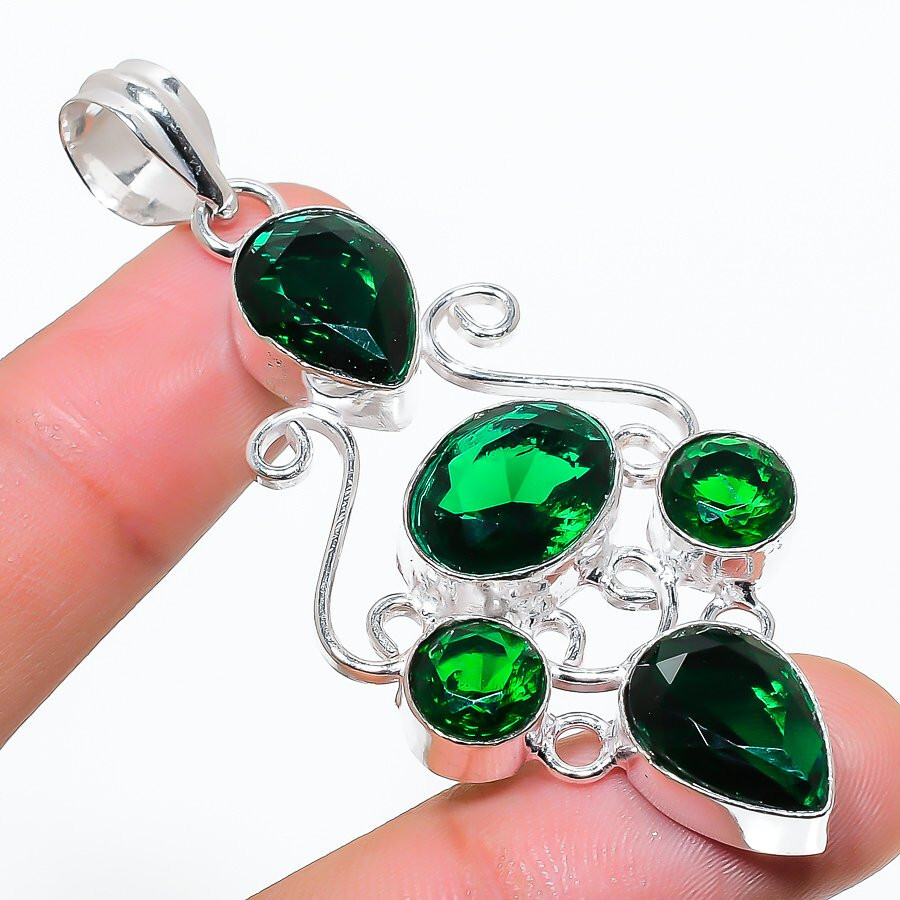 Chrome Diopside Gemstone Handmade 925 Sterling Silver Jewelry Pendant Size 2.5″