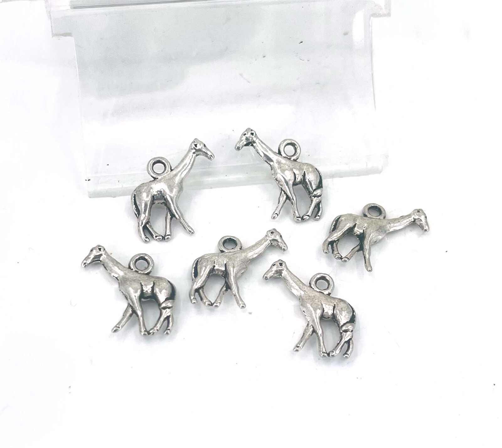 10 Giraffe Charms Zoo Animal Pendant 3D Double Sided Antique Silver 15x20mm