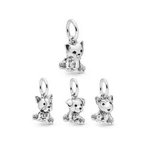 Puppy Cat Dangle Charm-925 Sterling Silver Charms Fit Bracelet Bangle DIY Jewelr