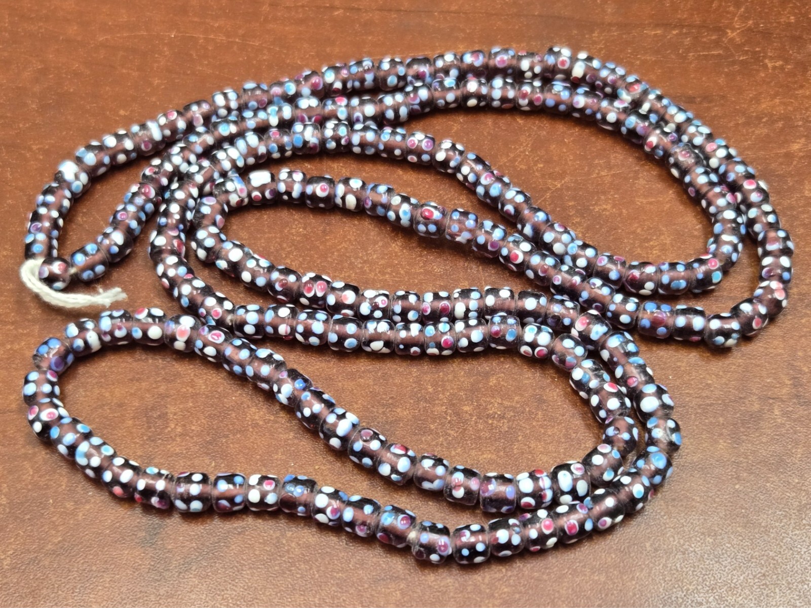 180 PCS HANDMADE FANCY PURPLE DOTTED GLASS TUBE BEADING BEADS 6mm