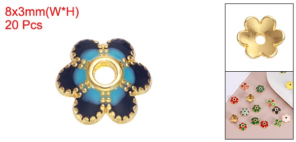 20Pcs 8×3 mm Flower Beads Caps Enamel Bead End Spacers Blue