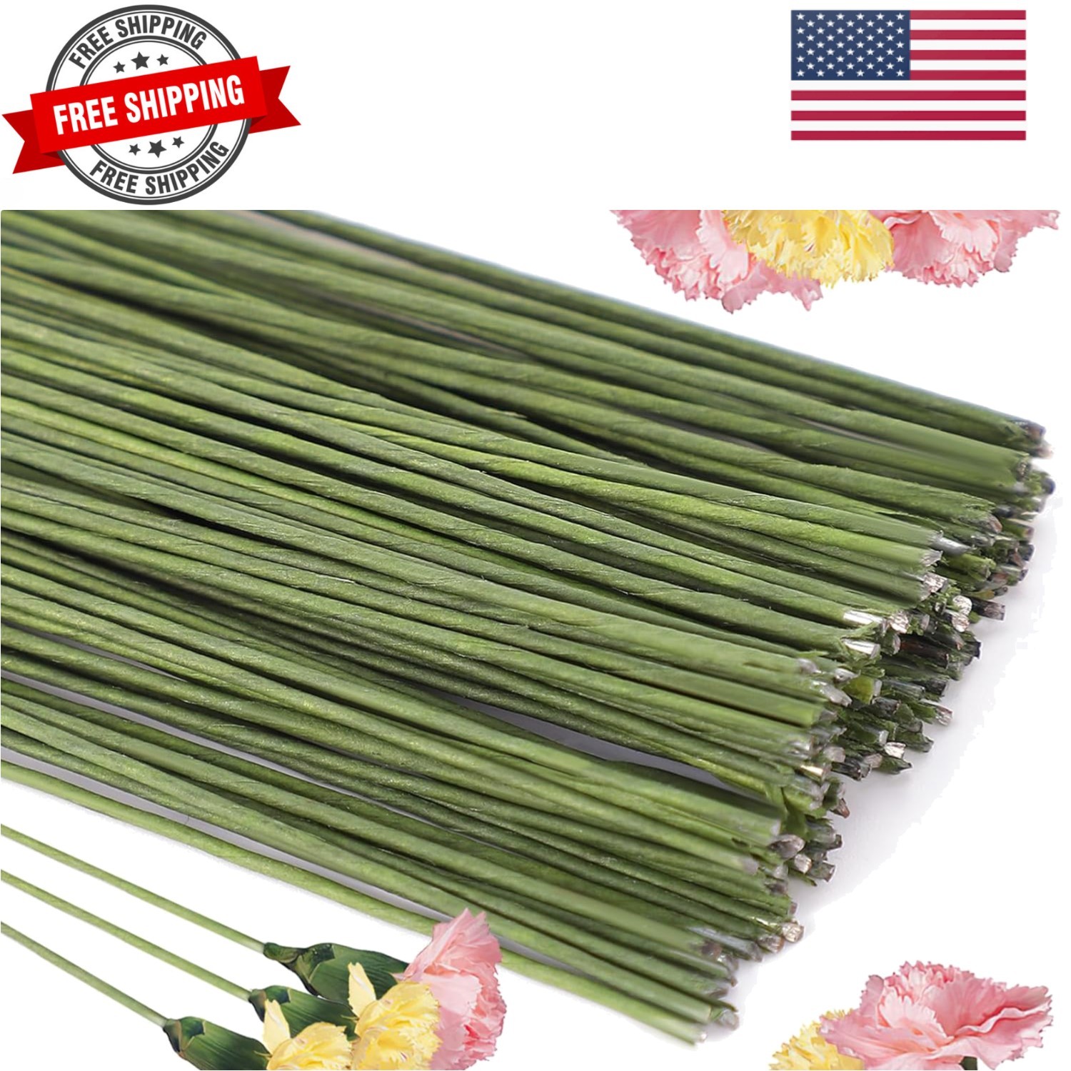 100 Pack Floral Wire 18 Gauge Crafts Florist Wire Stems Diameter 0.05In Green…