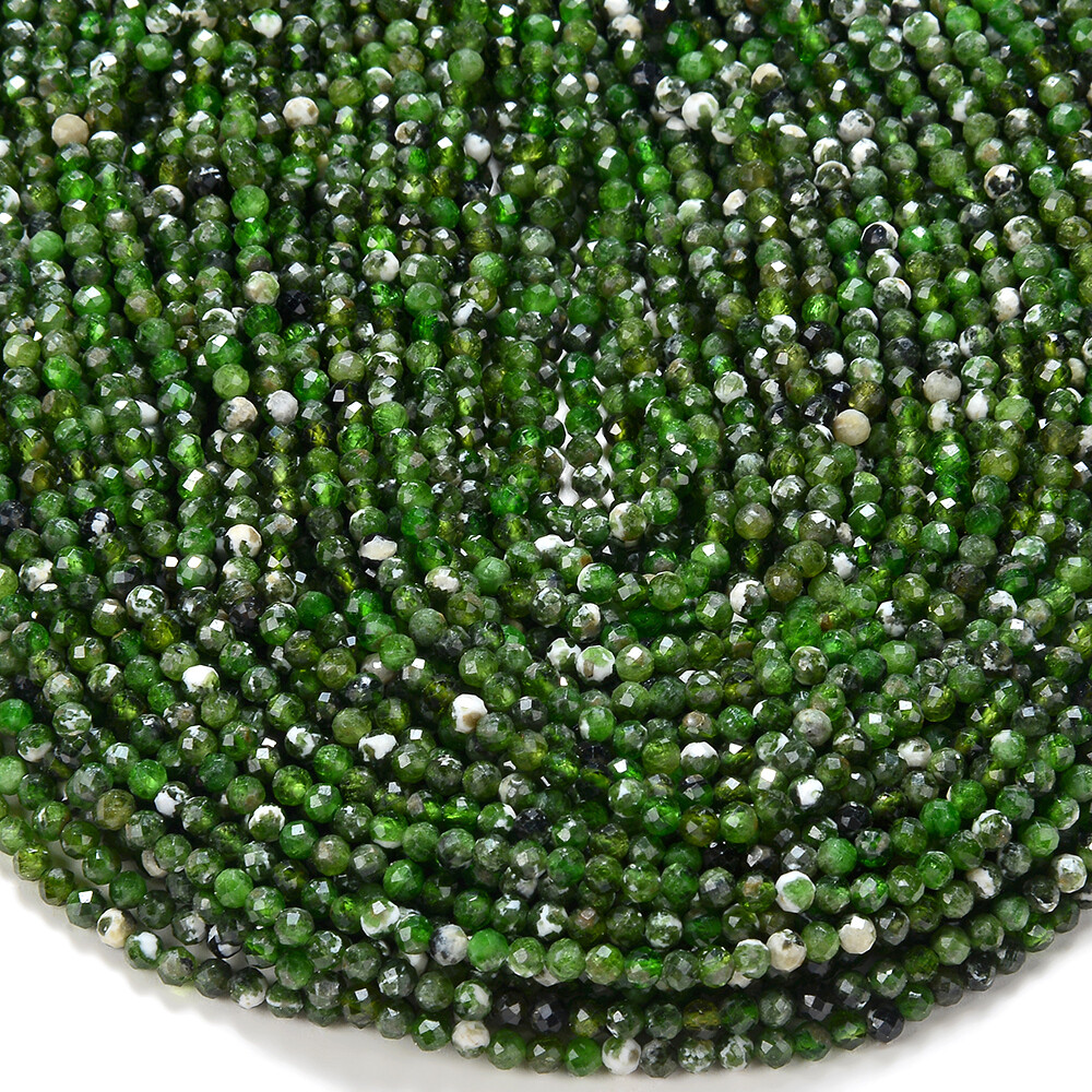 Natural Chrome Diopside A Micro Faceted Round 2MM 3MM Loose Beads 15 inch (P53)
