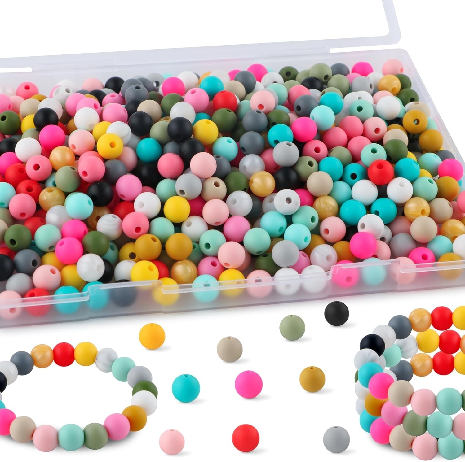 300Pcs Silicone Beads 9mm Mix Color, Bulk Silicone Beads 9mm for Keychain Pen…