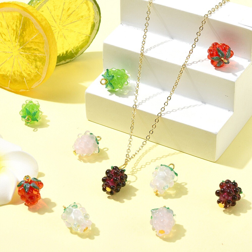 10pcs Cute Grape Lampwork Glass Charms Mini Food Fruit Charms for DIY Jewelry
