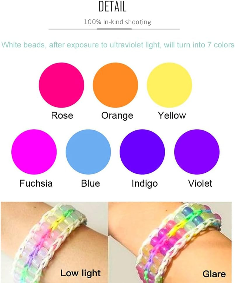 1000 Pcs UV Beads Color Changing Beads UV Reactive Plastic Luminous Pony Beads,
