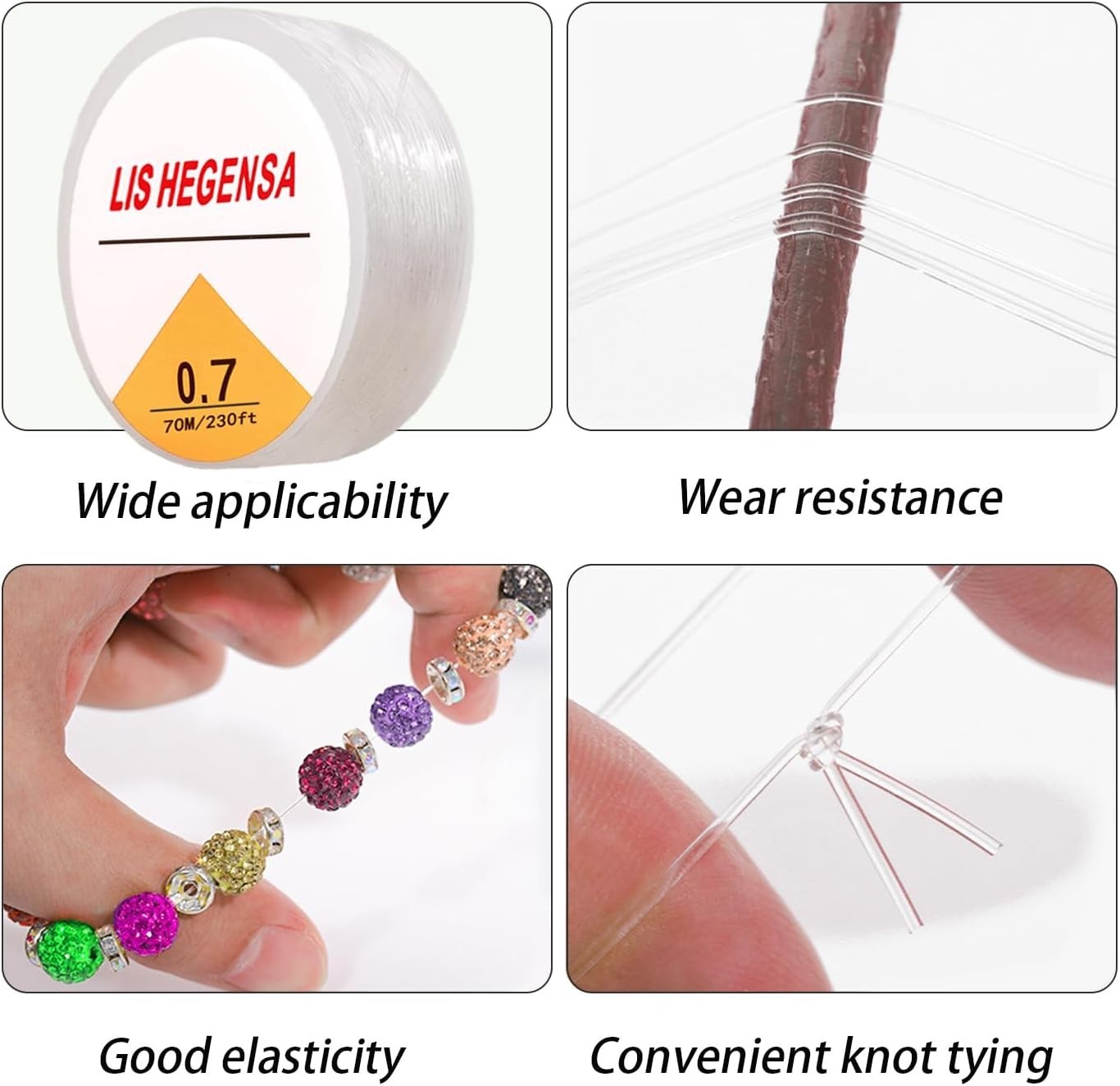 Elastic Bracelet String Cord Stretch Bead Cord for Transparent 230ft/70m(0.7mm)