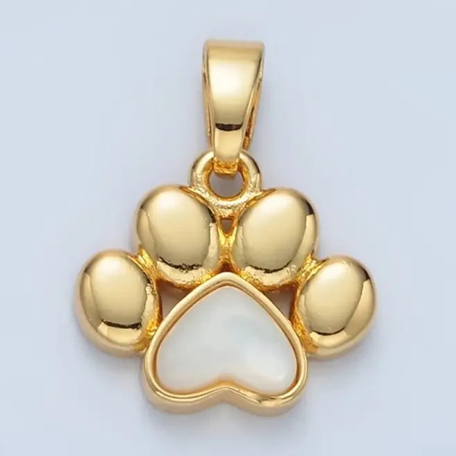 24K Gold Filled Shell Pearl Paw Print Pet Animal Pendant Jewelry Finding Charm