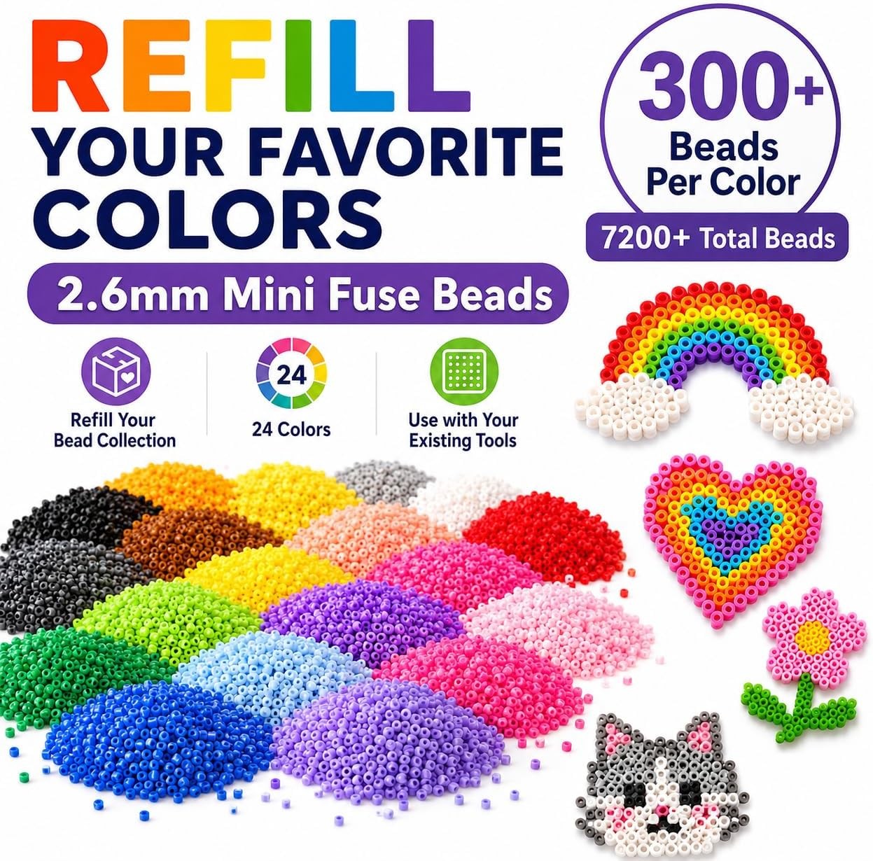 Fuse Beads Kit 14500pcs 28 Colors 2.6mm Melting Beads DIY Pixel Art Crafts Gifts