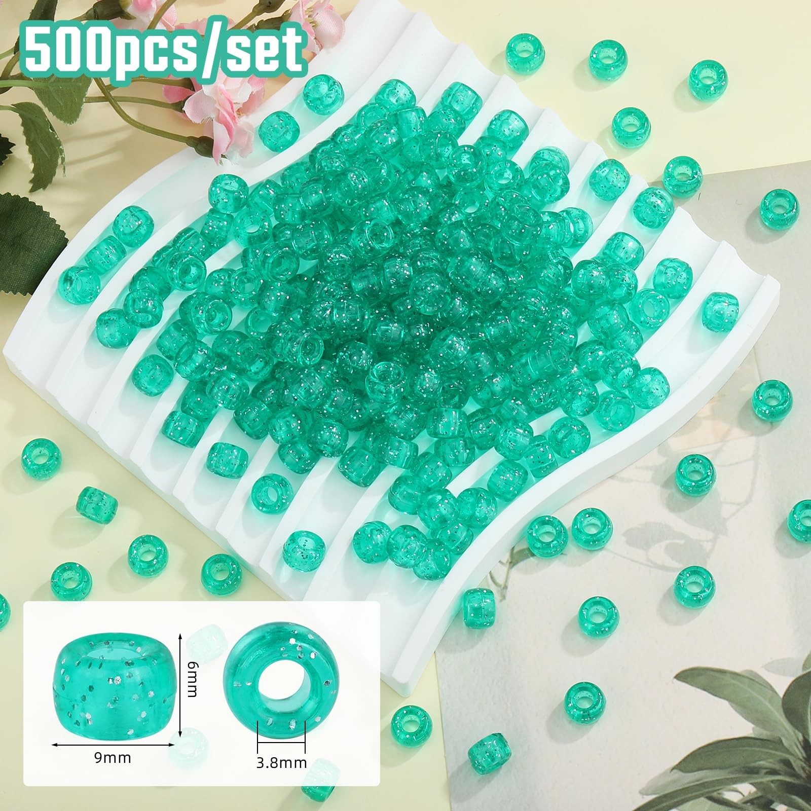 500 Pcs Pony Beads for Jewelry Making Bulk 6x9mm Glitter Powder Plastic Hair …