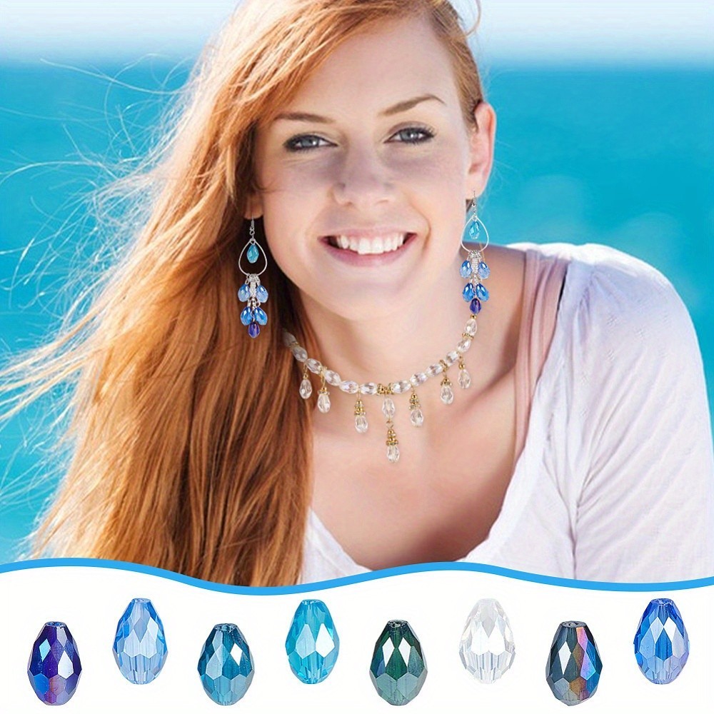 200pcs 8 colors Transparent Electroplate Glass Beads AB color Faceted Teardrop