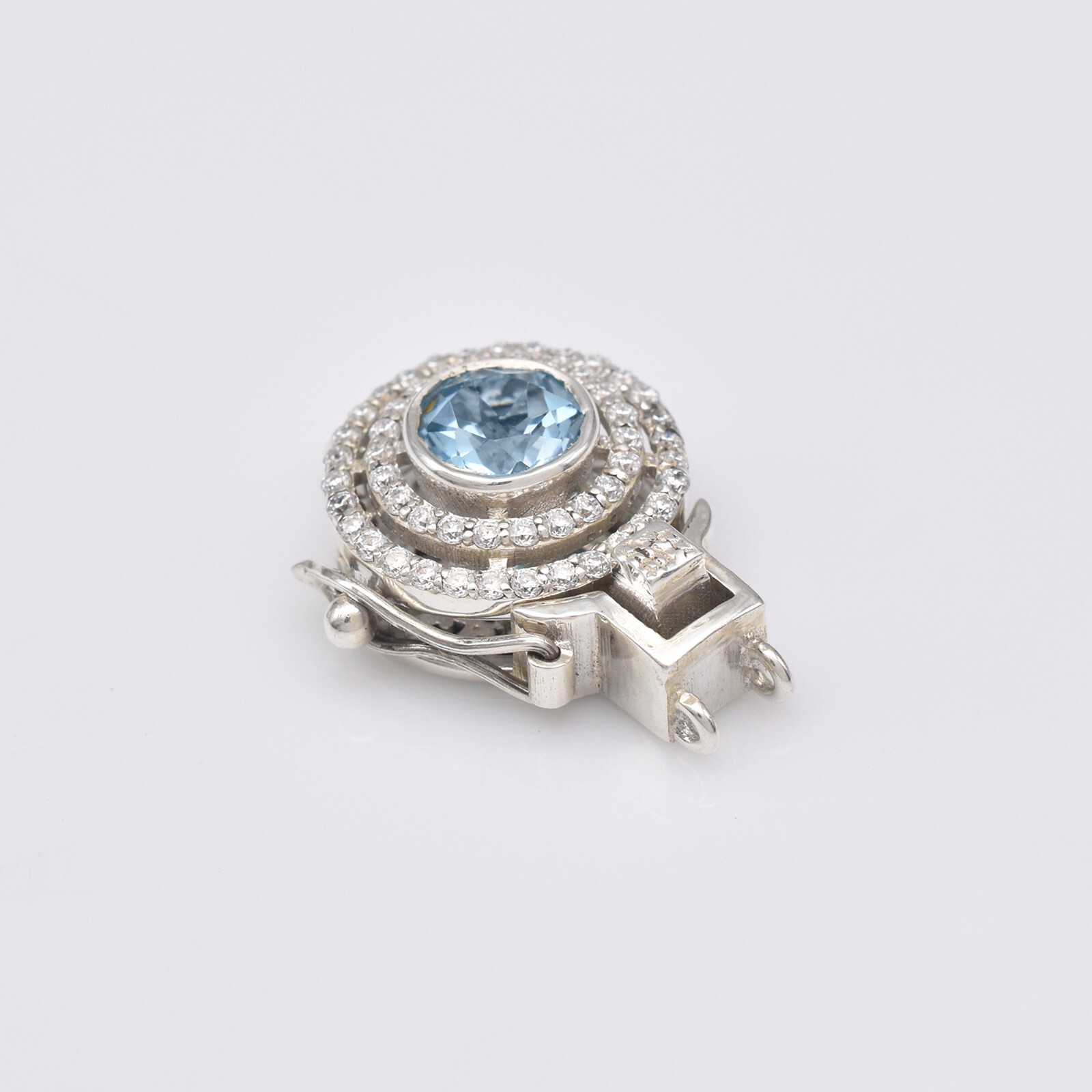 Clasp of Genuine BLUE TOPAZ /MOISSANITE/W17MM/L24.5MM/H9MM/2Sts/5.06Gram/$147.00