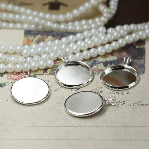 20PCS Bright silver 20mm round cabochon settings pendant blanks #23133