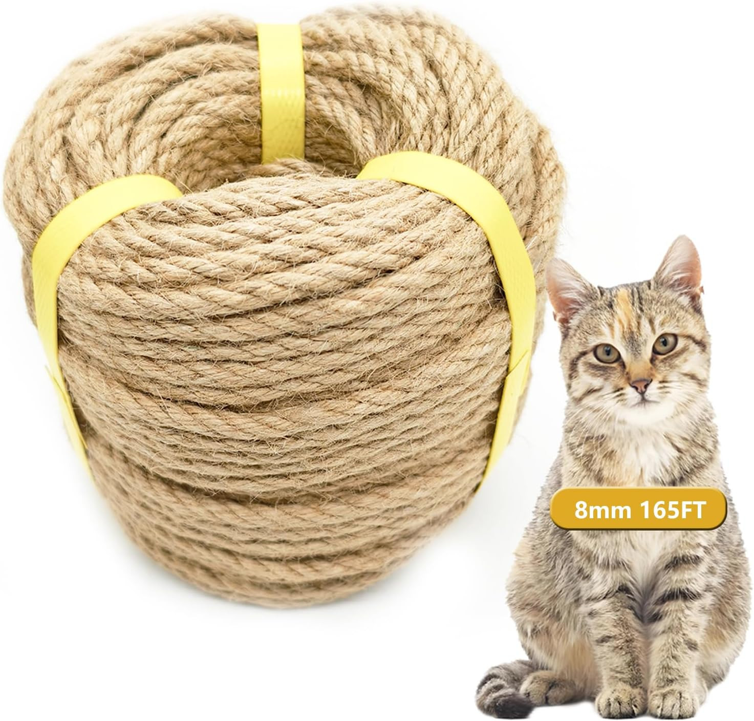 165 Feet Natural Jute Twine, 8mm Heavy Duty Thick Braided Jute Rope Roll, Dec…