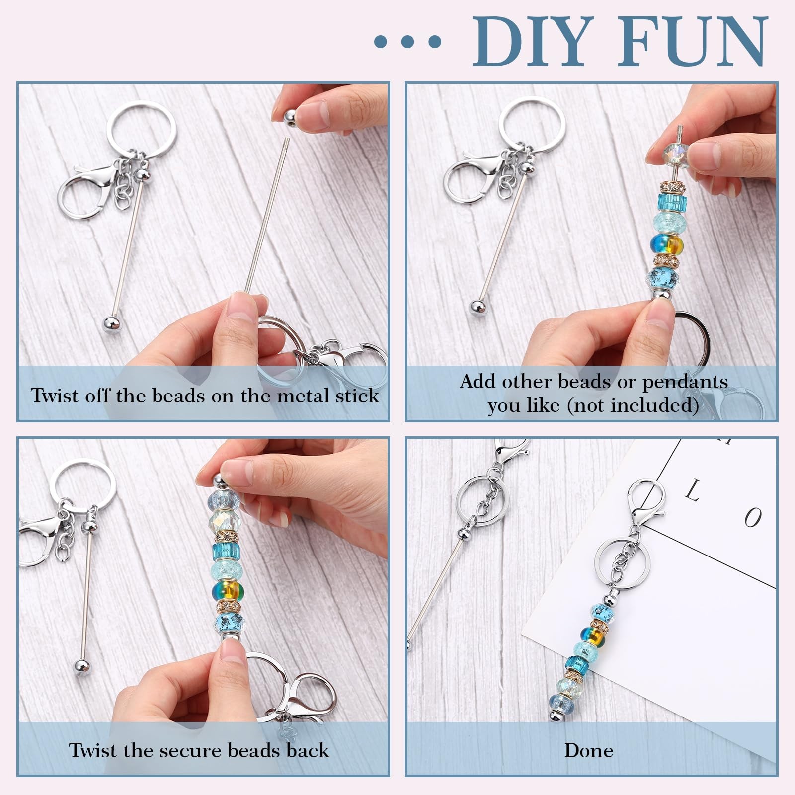 Huwena 6 Pcs Beadable Keychain Bars Blanks as shown in the pictures, Silver
