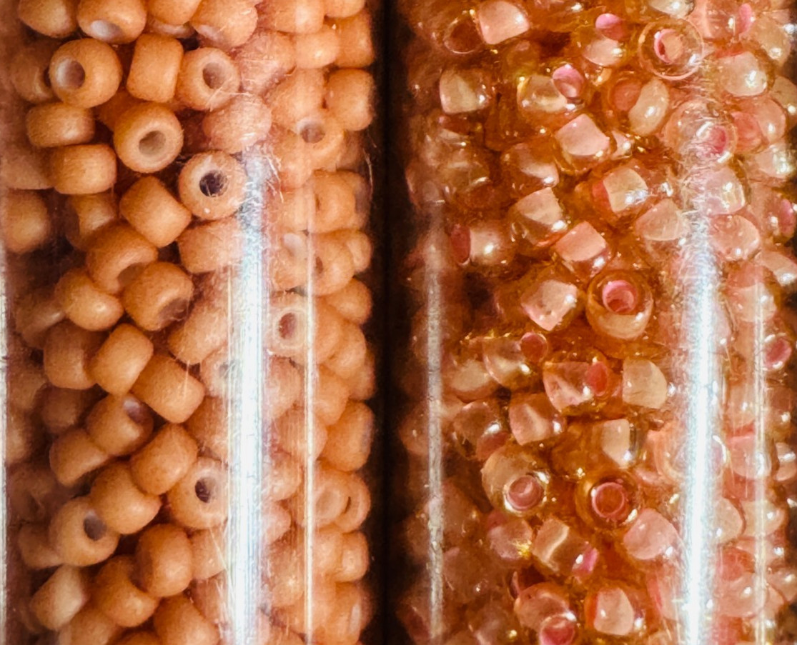 Glass Seed Bead Lot 30 Tubes – Rose Gold Sunset Mix Different Sizes NOS