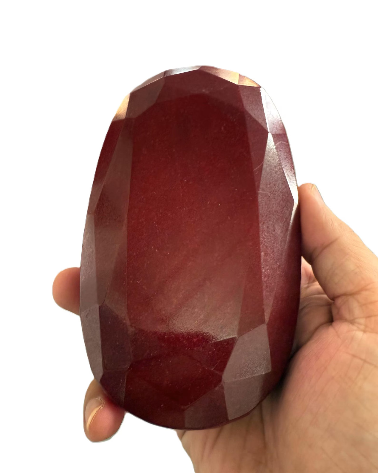 Heated Ruby Oval Emerald Cut Cabochon Adjustable Free Size Deep Red Gemstone
