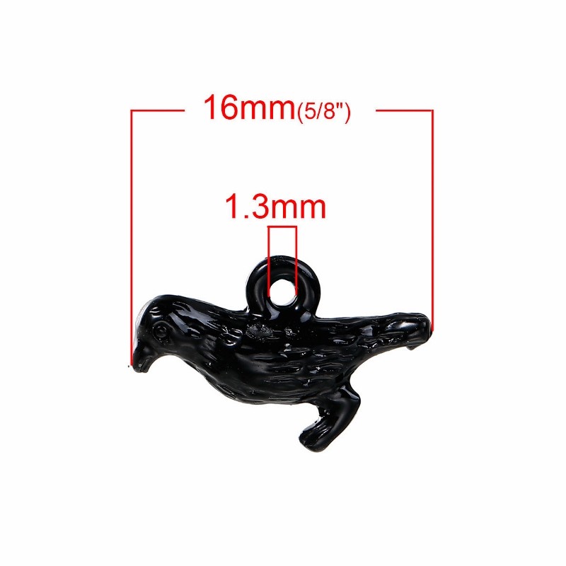 Black Raven Charms 16mm Wholesale Enamel Crow Pendants C7669 – 2, 5 Or 10PCs