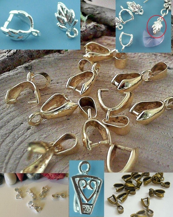 Pinch Bail Gold Silver or Bronze Plated Pendant Clasp 30 SIZES and STYLES!!