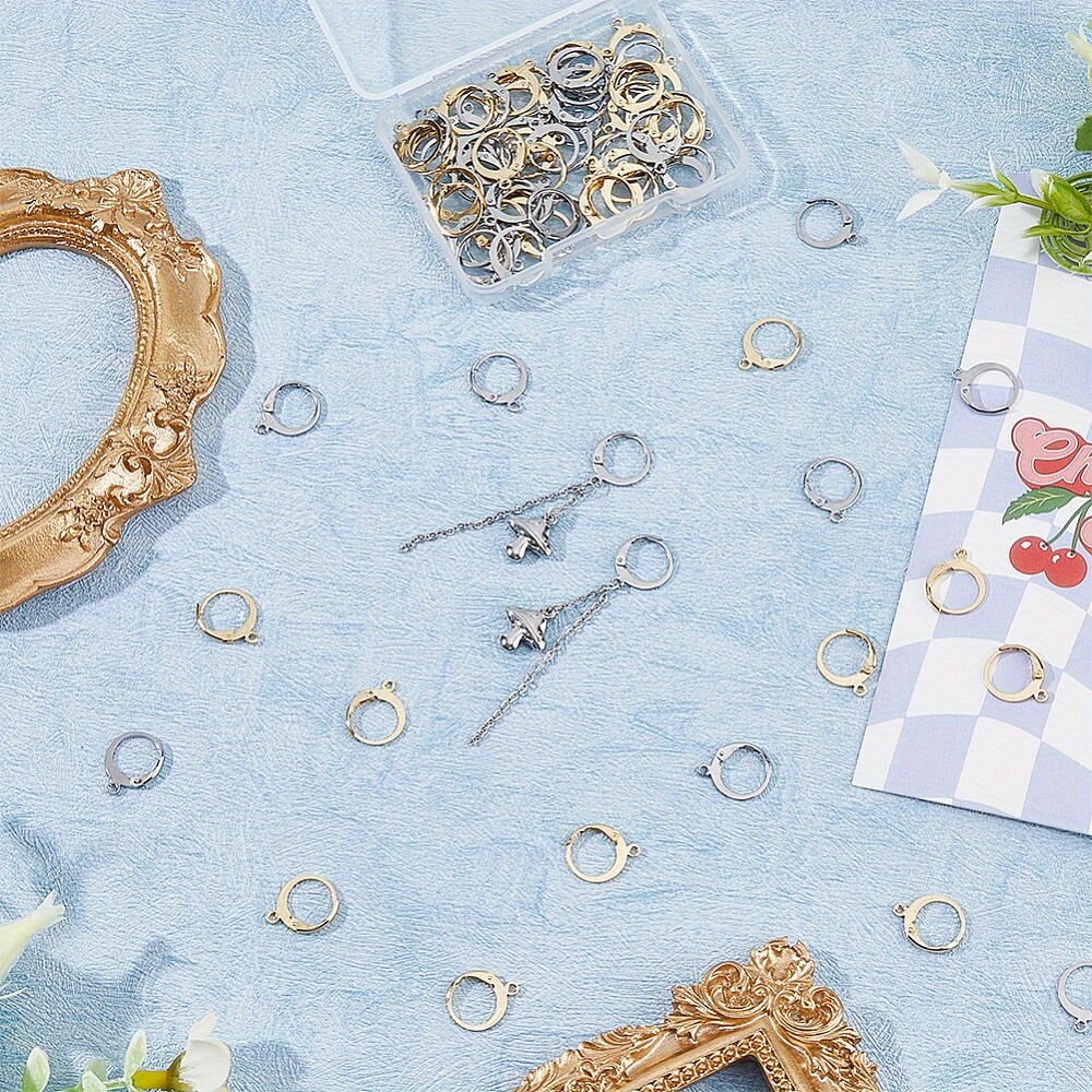 1box 80pcs 2 colors 304 Stainless Steel Leverback Earring Findings with Loop