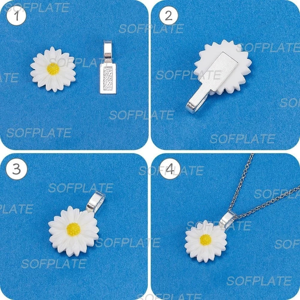 1 Box 100Pcs Glue on Jewelry Bails Flat Pad Pendant Bail Metal Alloy Silver C…