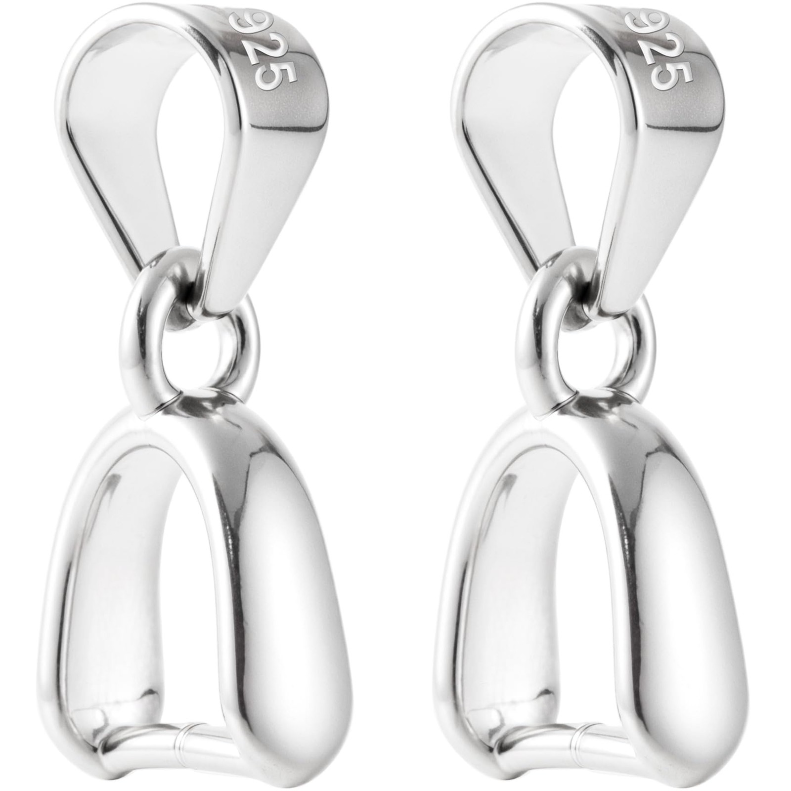 2 Pcs 925 Sterling Silver Pinch Bails for Jewelry Making, Necklace Pendant Clasp