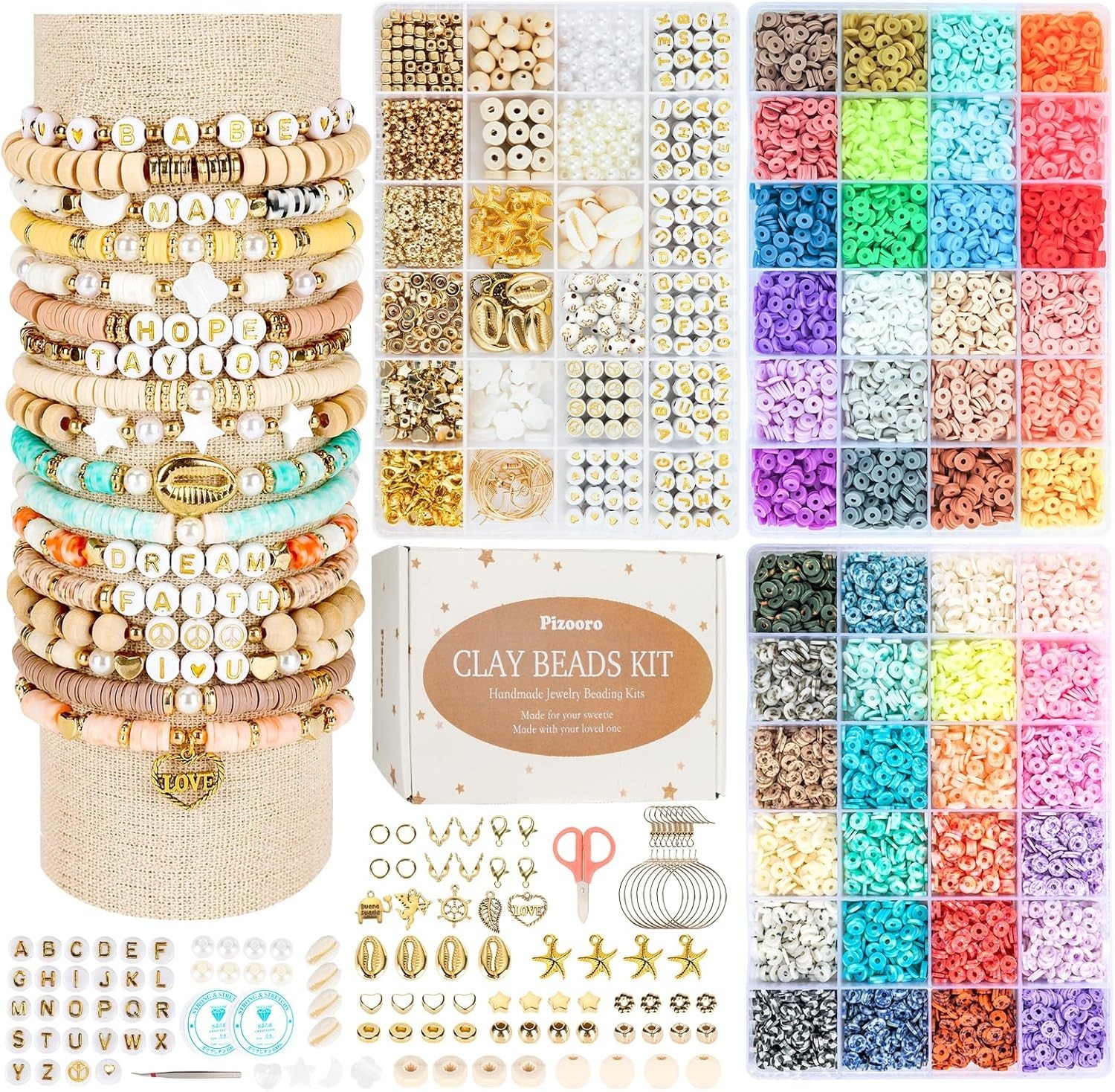 Clay Beads Kit Vibrant Round Set 10500pcs Craft Strings Charm Girl Adult Jewelry