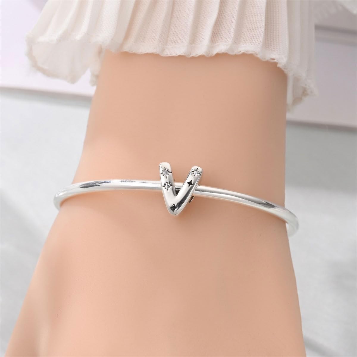 Initial Letter Alphabet Silver Charm Bracelet for Women with 5A Original Be – 18