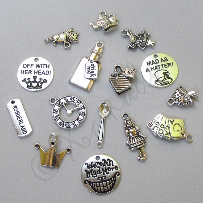 Alice In Wonderland Charms Set 15PCs Pendants Mix CM001866 – 15, 30, 45 Or 60PCs