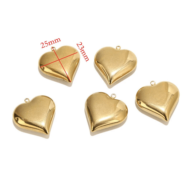 5pcs stainless steel large heart pendants 23mm