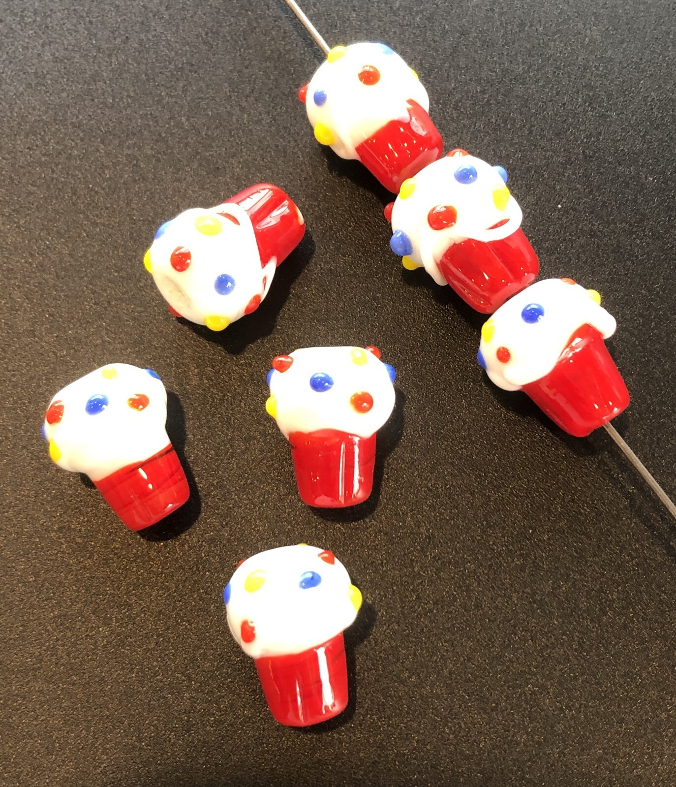 Beads 7 Art Glass Cup Cakes with Sprinkles Hand Made Lamp Work Jewelry Making