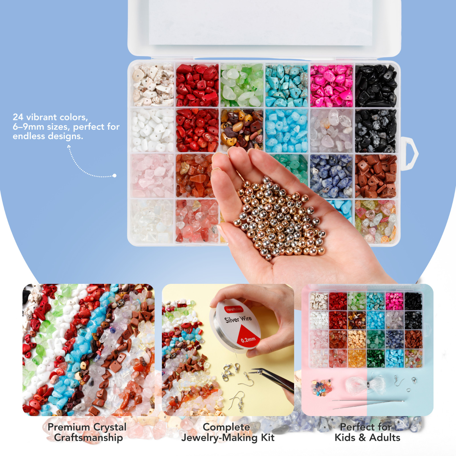 Incraftables 1000pcs Crystal Gemstone Chip Beads (24 Colors Natural Stone)